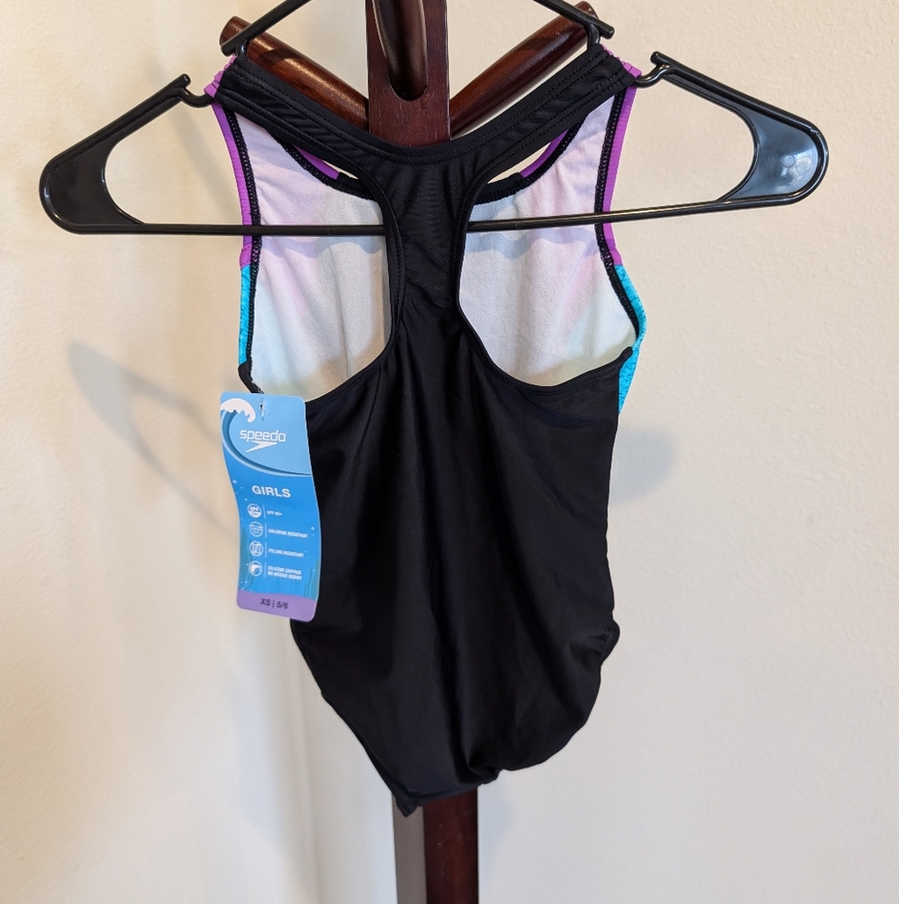 Speedo Girls Purple and Teal 1 Piece Swimsuit, Size XS (5-6) - NEW - Picture 2 of 8